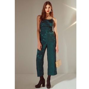 Urban Outfitters Women's Green Lily Jacquard Lace-up Jumpsuit